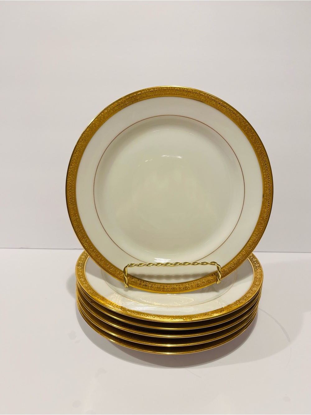 Antique Limoges Elite Work France Gilded Encrusted Rim 6 Salad Plates Set of 6